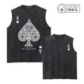 Men's Gothic Style Spade Ace Print Vintage Washed Vest Summer Gym Commuter Top Distressed Casual Fashion Pure Cotton Vest