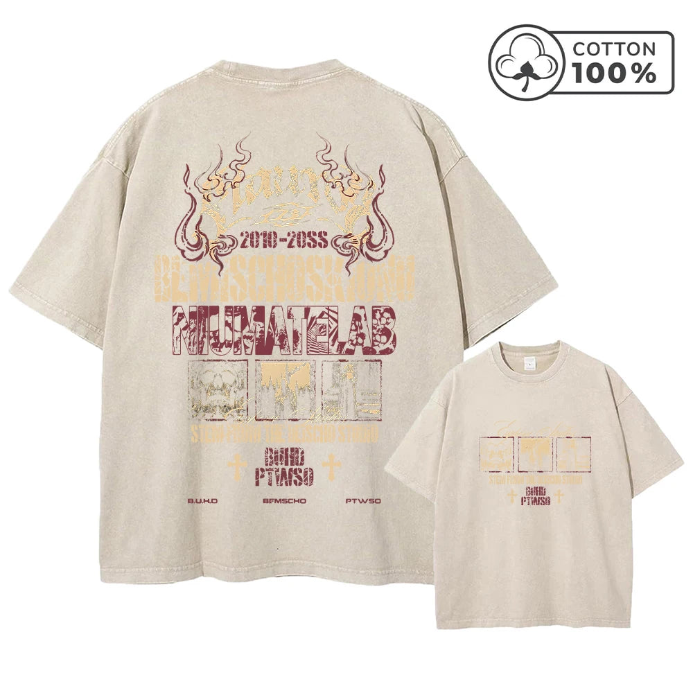 Men's Personalized Cross Print Distressed Washed T-Shirt Loose Casual Pure Cotton Crew Neck Short Sleeve Everyday Commute Top