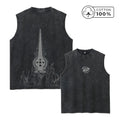Men's Architectural Print Distressed Washed Vest Pure Cotton Breathable T-Shirt Summer Fitness Running Casual Sleeveless Vest
