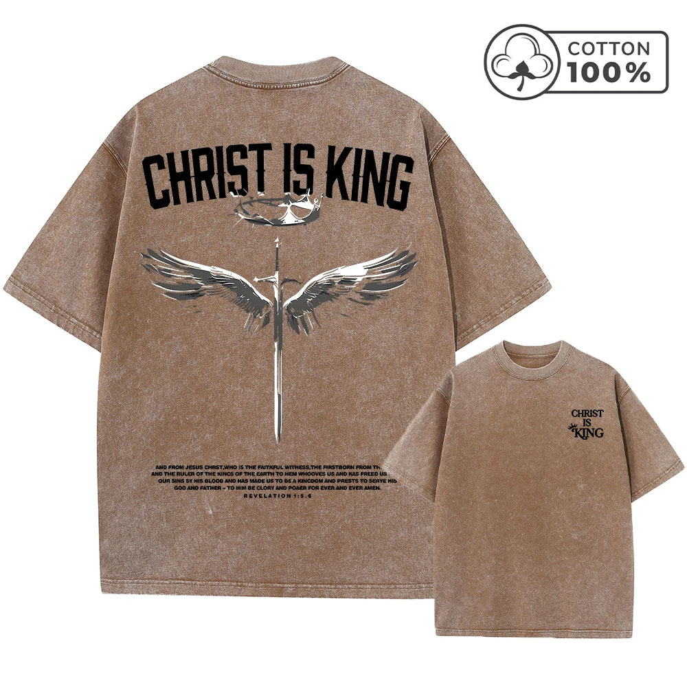 Men's Retro Washed T-Shirt With Thorn And Crown Print Distressed Pure Cotton Short Sleeve Commuter Fitness Comfortable Top