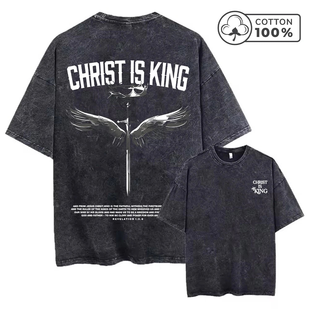 Men's Retro Washed T-Shirt With Thorn And Crown Print Distressed Pure Cotton Short Sleeve Commuter Fitness Comfortable Top