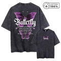 Men's Street Style Butterfly Print Washed T-Shirt Summer Distressed Loose Casual Fashion Short Sleeved Gym And Commuter Top