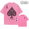 Men's Gothic Style Ace Of Spades Print Washed T-Shirt Summer Distressed Loose Fit Casual Fashion Short Sleeve Gym Commuter Top
