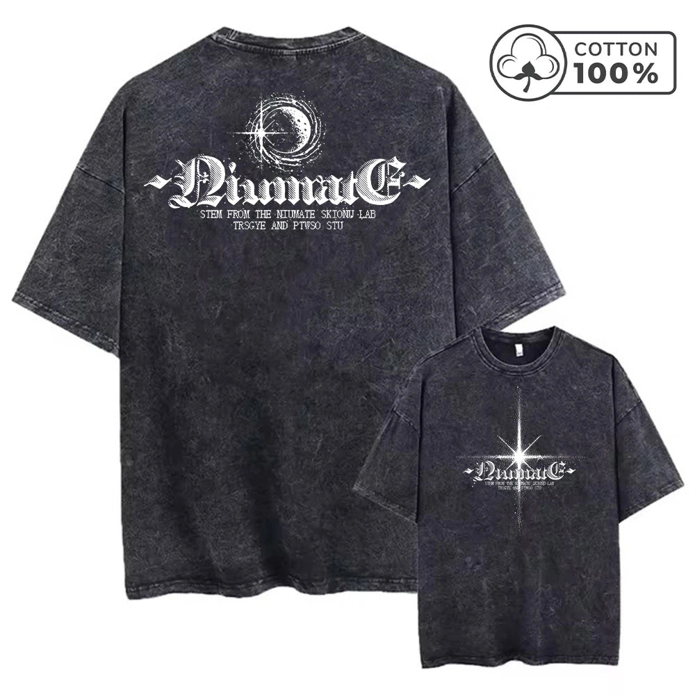 Men's Retro Washed T-Shirt With Starlight Text Print Distressed Pure Cotton Short Sleeved Summer Outdoor Commuter Gym Top