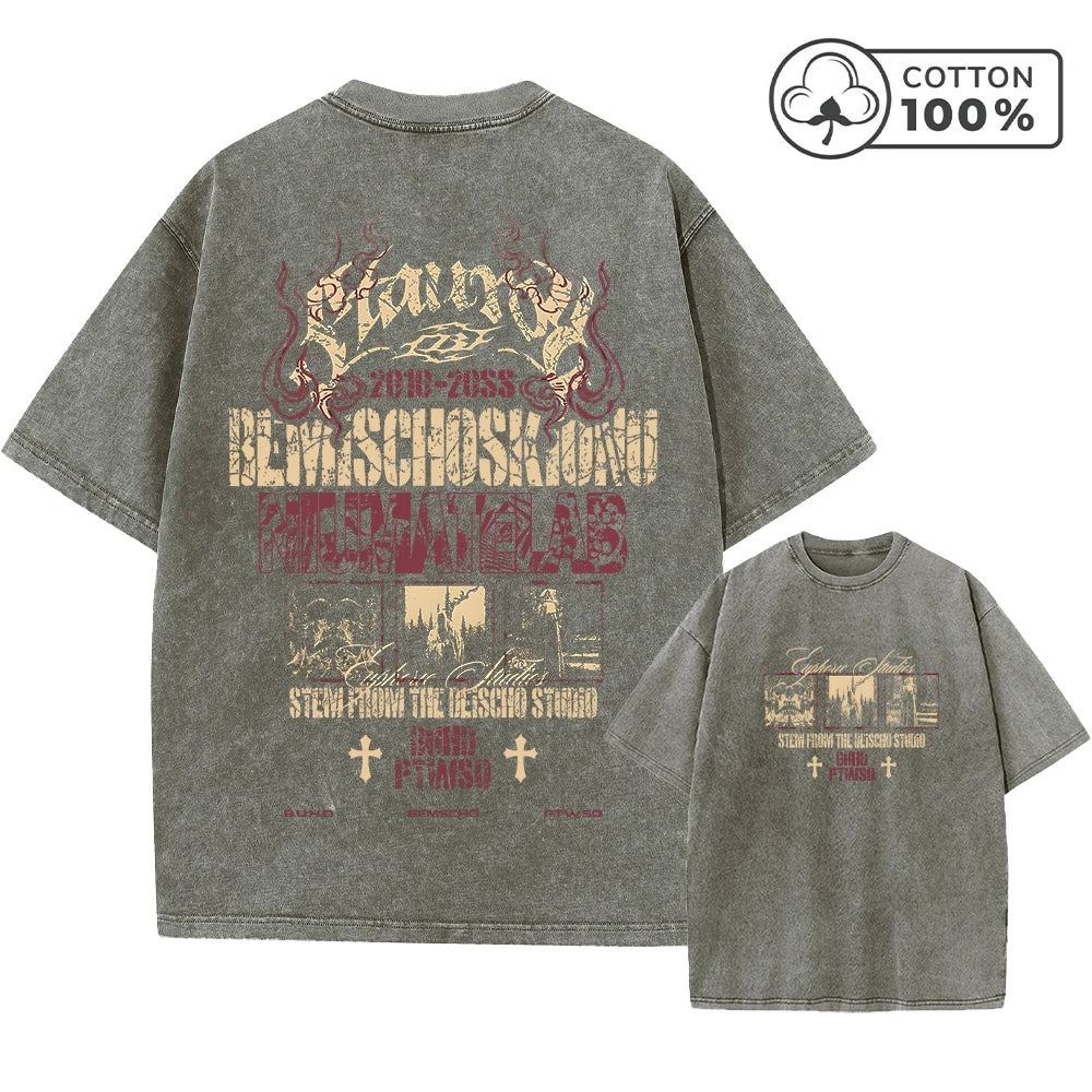 Men's Personalized Cross Print Distressed Washed T-Shirt Loose Casual Pure Cotton Crew Neck Short Sleeve Everyday Commute Top