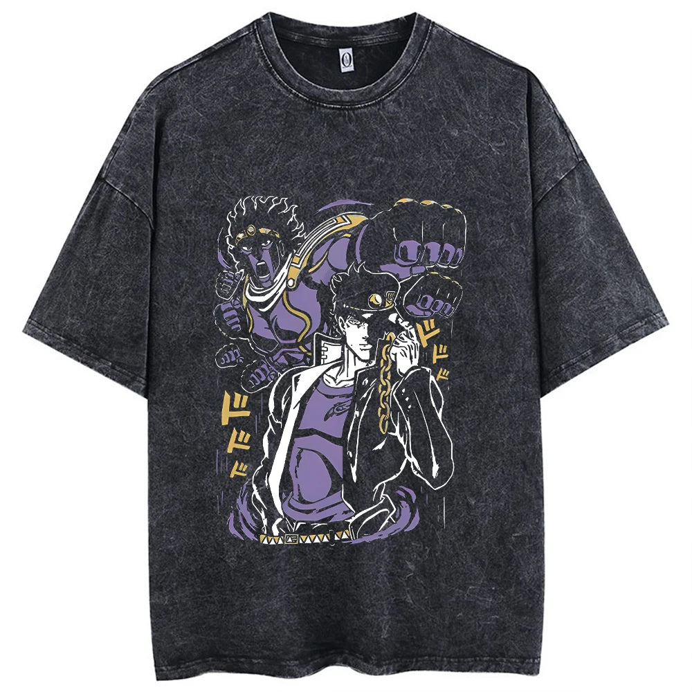 Y2k Washed T-shirts For Men Anime JoJo's Bizarre Adventure Short Tshirts Women Tops Graphic Printed TShirt Short Sleeve Unisex