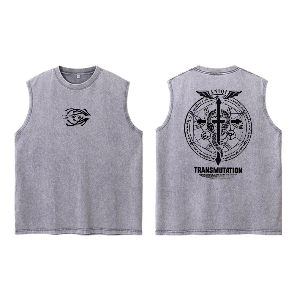Anime Fullmetal Alchemist Acid Vest 100% Cotton Printed Top Harajuku Retro Gothic Street Fashion Style Black Vest Unisex Summer