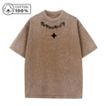 Men's Street Style Retro Washed T-Shirt With Thorn And Star Print Distressed Pure Cotton Short Sleeve Summer Commuter Gym Top