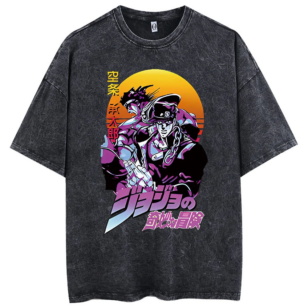 Y2k Washed T-shirts For Men Anime JoJo's Bizarre Adventure Short Tshirts Women Tops Graphic Printed TShirt Short Sleeve Unisex