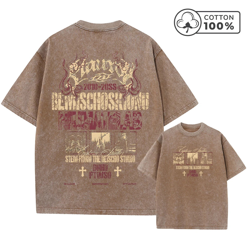 Men's Personalized Cross Print Distressed Washed T-Shirt Loose Casual Pure Cotton Crew Neck Short Sleeve Everyday Commute Top