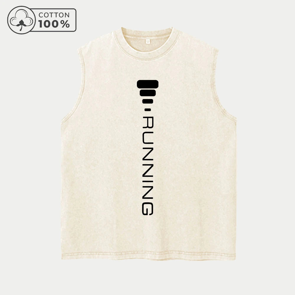 Men's Distressed Washed Vest Summer Casual Simple Word Print Pure Cotton Sleeveless T-Shirt Everyday Street Commute Top