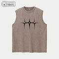 Men's Star Print Distressed Washed Vest Pure Cotton Breathable T-Shirt Summer Outdoor Fitness Running Casual Sleeveless Vest