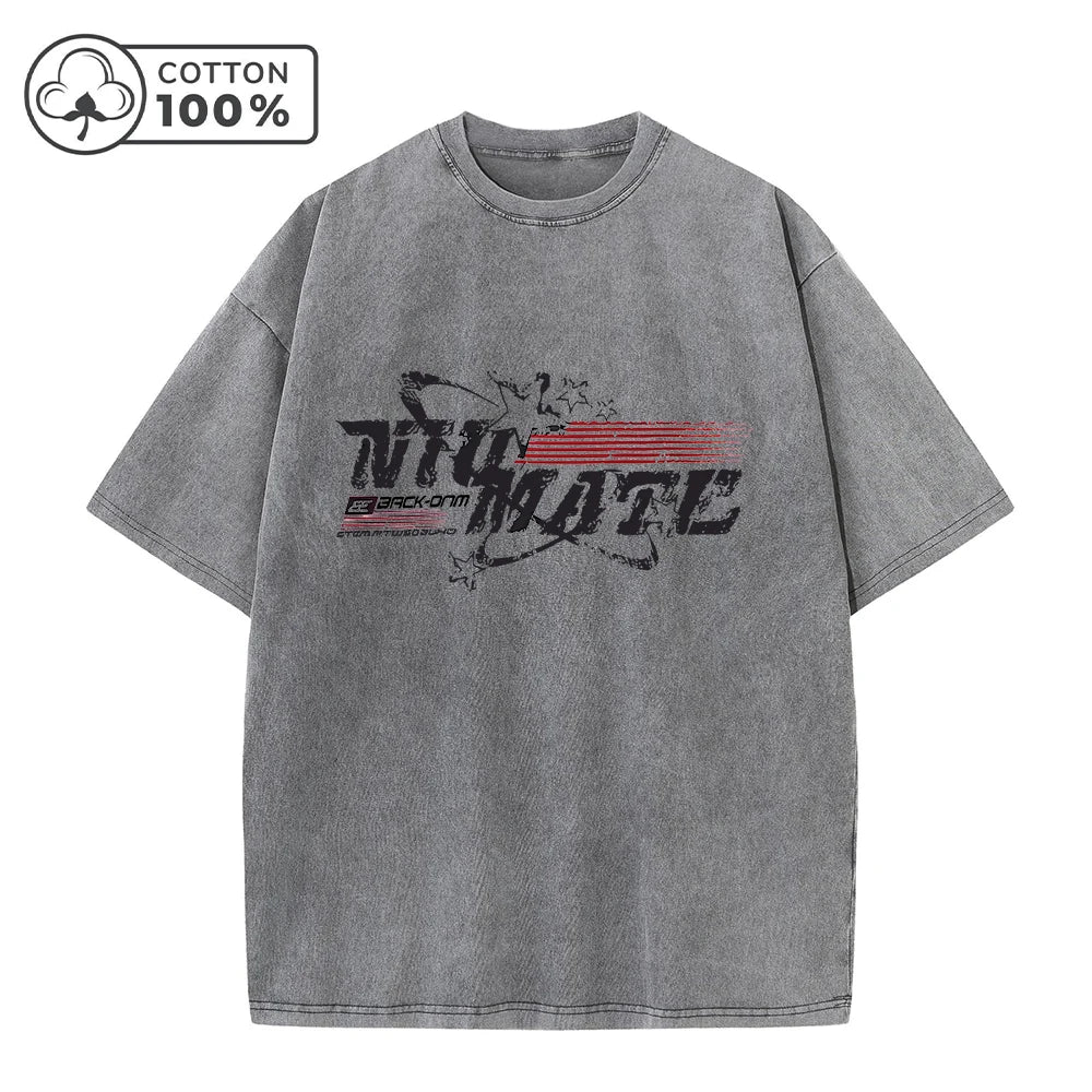Men's Retro Washed T-Shirt Street Style Star Graffiti Letter Print Pure Cotton Short Sleeve Suitable For Summer Daily Commute