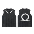 Men's Vintage Washed Vest Stylish Pure Cotton Printed Round Neck Sleeveless Top Summer Trendy Casual Loose Everyday Wear