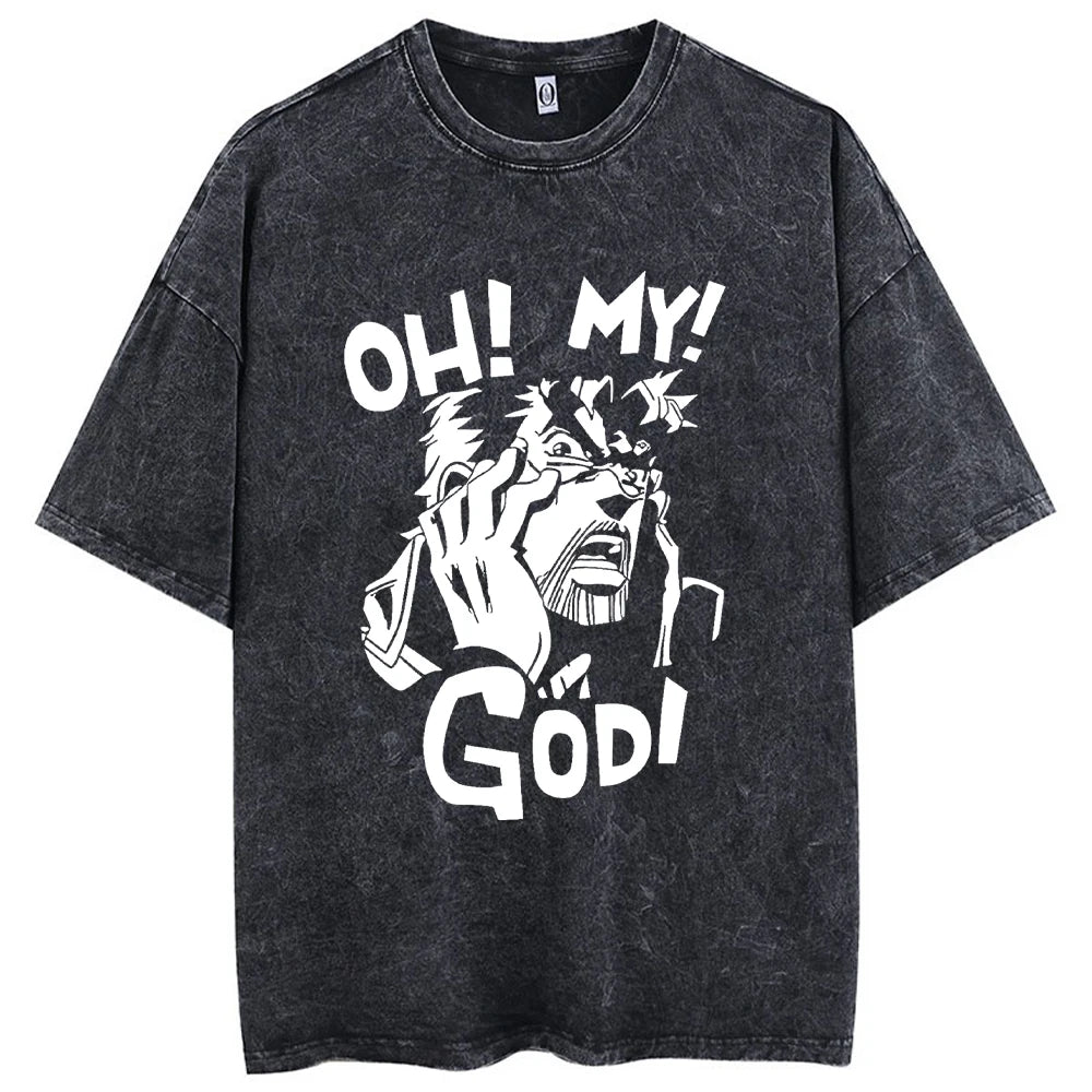 Y2k Washed T-shirts For Men Anime JoJo's Bizarre Adventure Short Tshirts Women Tops Graphic Printed TShirt Short Sleeve Unisex