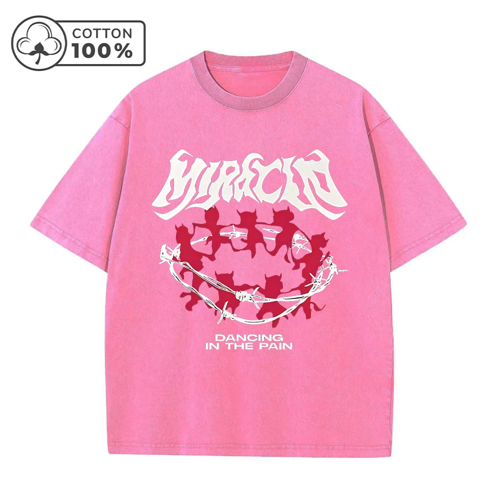 Men's Y2K Thorn Demon Print Distressed Washed T-Shirt Loose Fit Casual Pure Cotton Crew Neck Short Sleeve Everyday Commute Top