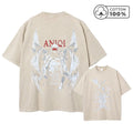 Men's Distressed Washed T-Shirt With Grim Reaper Print Retro Pure Cotton Short Sleeve Comfortable And Breathable Training Top