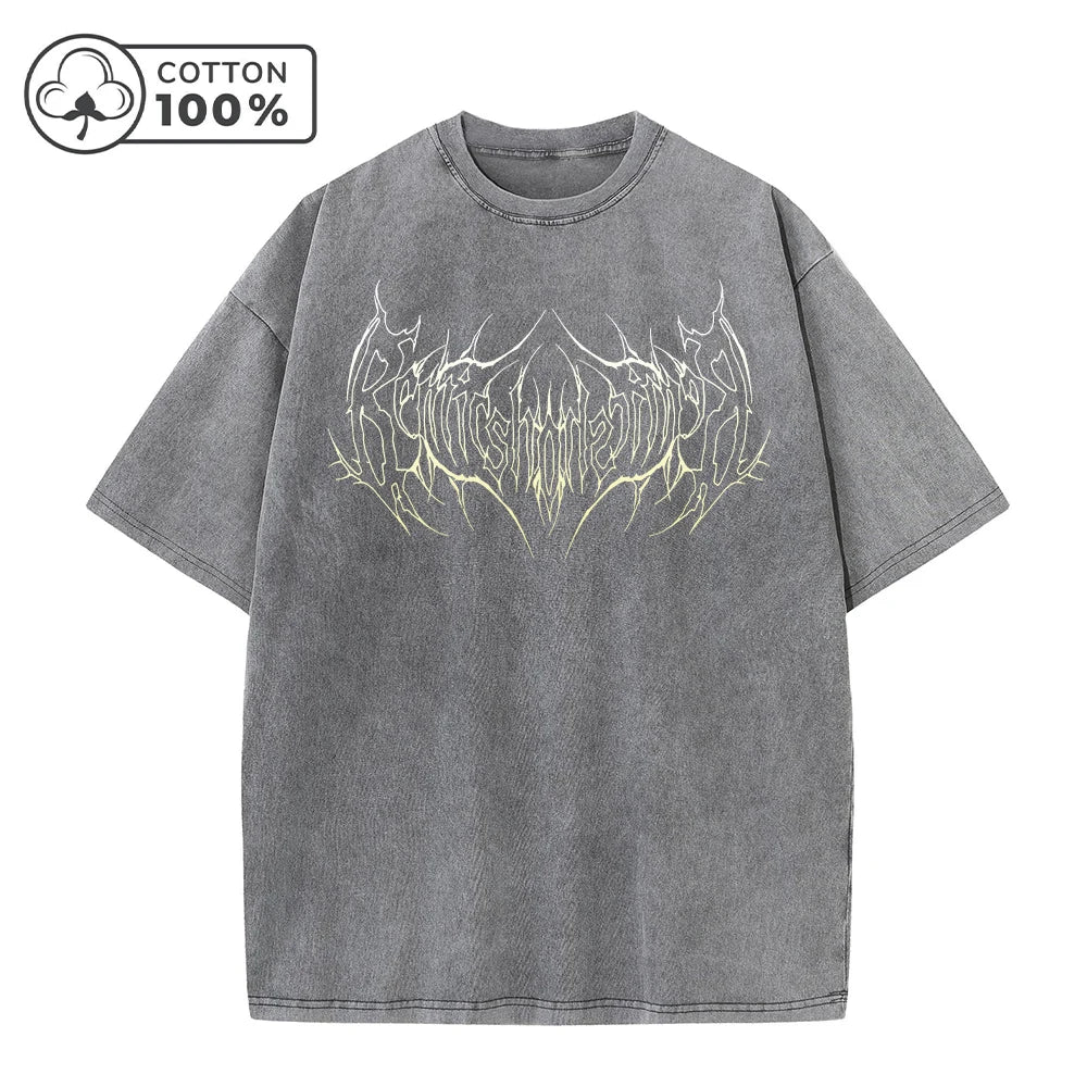 Men's Street Style Retro Washed T-Shirt With Gradient Thorn Print Distressed Pure Cotton Short Sleeve Summer Commuter Gym Top