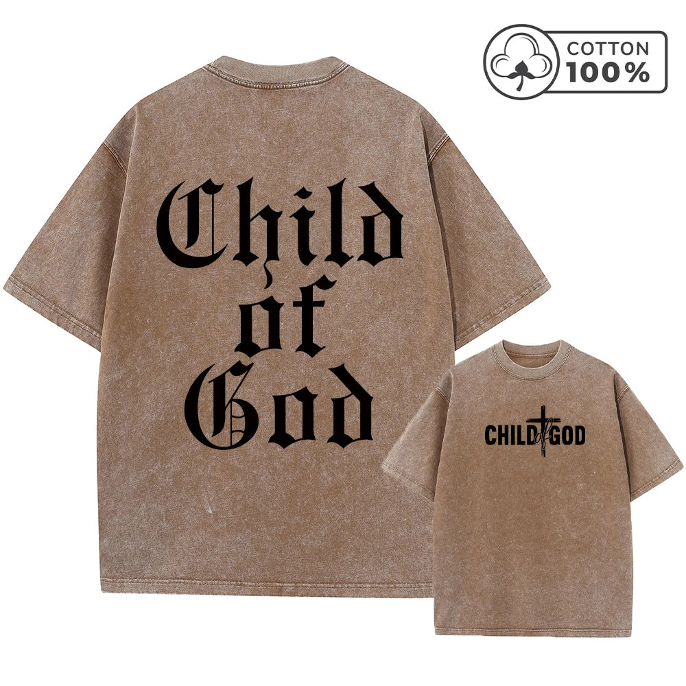 Men's Child Of God Print Distressed Washed T-Shirt Loose Fit Casual Pure Cotton Crew Neck Short Sleeve Everyday Commute Top
