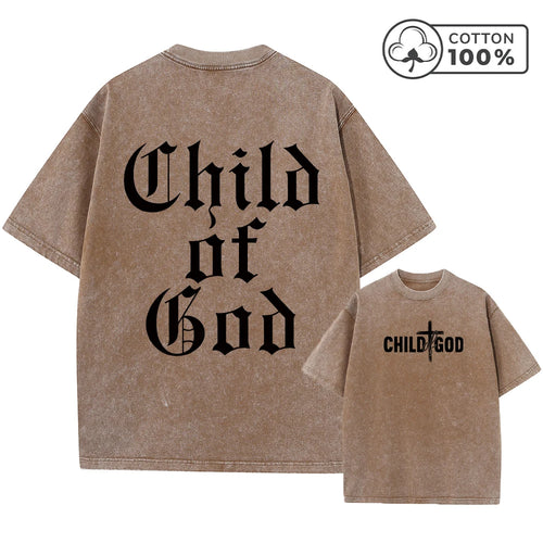 Men's Child Of God Print Distressed Washed T-Shirt Loose Fit Casual Pure Cotton Crew Neck Short Sleeve Everyday Commute Top