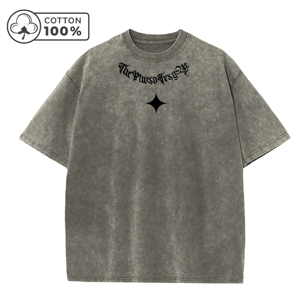 Men's Street Style Retro Washed T-Shirt With Thorn And Star Print Distressed Pure Cotton Short Sleeve Summer Commuter Gym Top