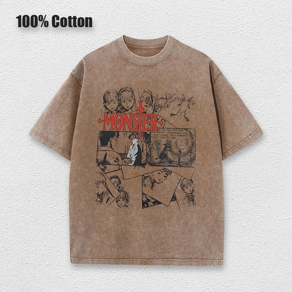 Anime Monster T Shirts Washed Men Women Cotton Harajuku T-Shirts High Quality Retro for Men Women Tops Tees Unisex