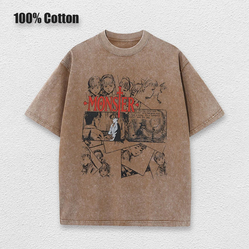 Anime Monster T Shirts Washed Men Women Cotton Harajuku T-Shirts High Quality Retro for Men Women Tops Tees Unisex