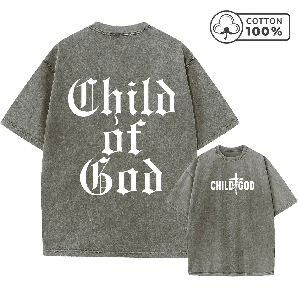 Men's Child Of God Print Distressed Washed T-Shirt Loose Fit Casual Pure Cotton Crew Neck Short Sleeve Everyday Commute Top