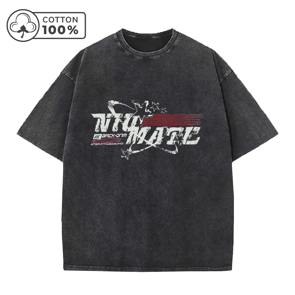 Men's Retro Washed T-Shirt Street Style Star Graffiti Letter Print Pure Cotton Short Sleeve Suitable For Summer Daily Commute