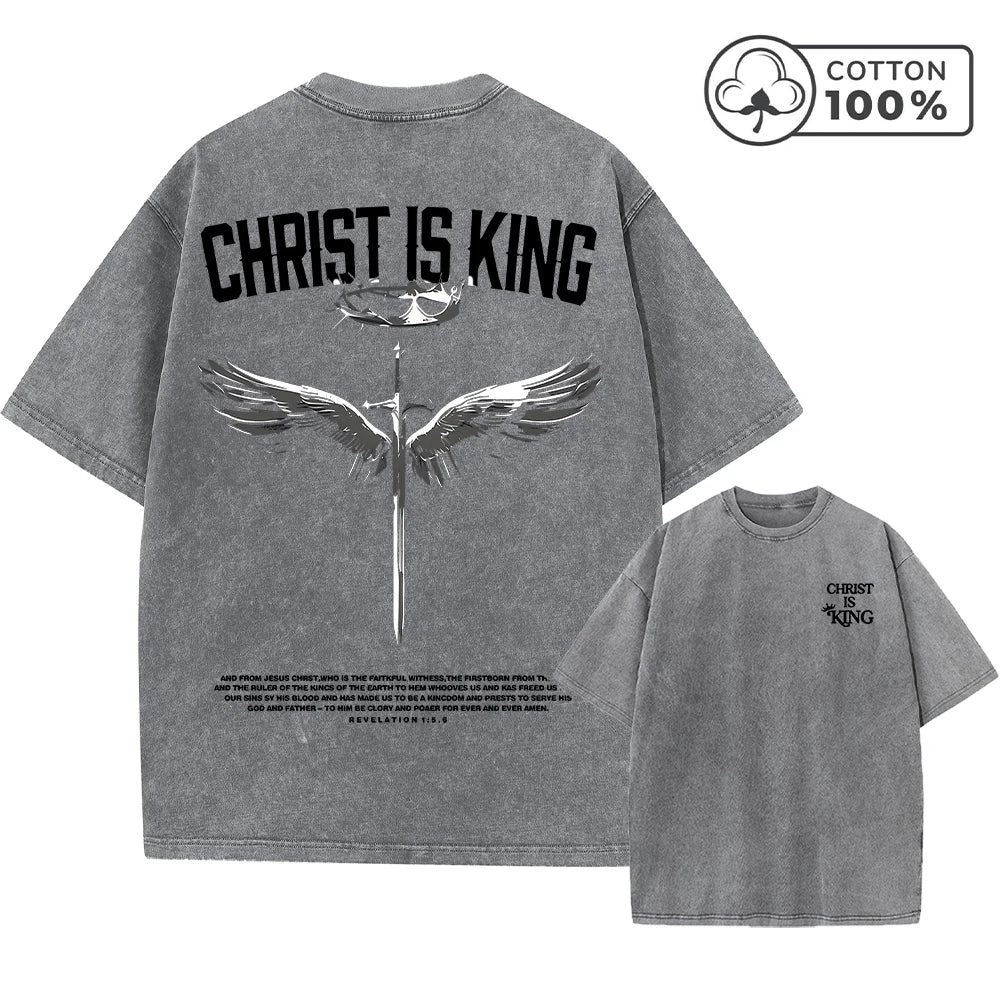 Men's Retro Washed T-Shirt With Thorn And Crown Print Distressed Pure Cotton Short Sleeve Commuter Fitness Comfortable Top