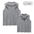 Men's Unique Thorn And Sheep Bone Print Fashion Retro Washed Vest Summer Fitness Loose Casual Pure Cotton Sleeveless T-Shirt