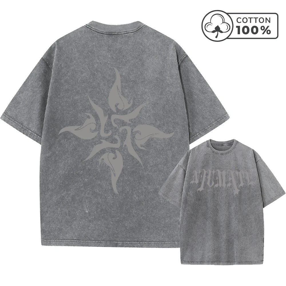 Men's Gothic Letter And Floral Print Retro Washed T-Shirt Street Fashion Pure Cotton Short Sleeve Daily Fitness Training Top