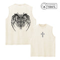 Men's Retro Washed Vest With Cross Wing Print Loose Fit Casual Pure Cotton Sleeveless Top Summer Fitness Running Base Shirt