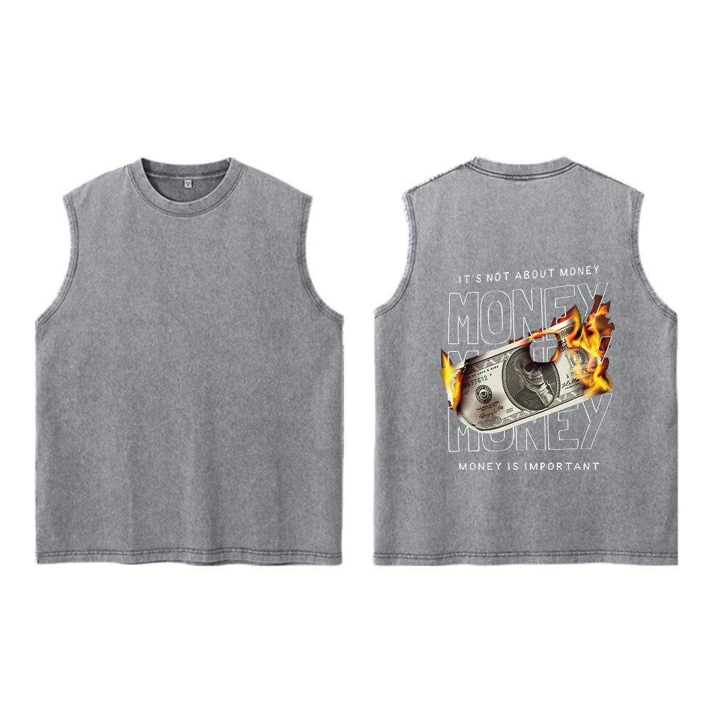 Men's Washed Vest Fashionable Printed Casual Vest Perfect For Summer Outdoor Activities And Commute Pure Cotton Sleeveless Top