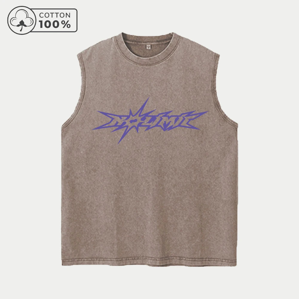 Men's Distressed Washed Vest With Creative Explosion Shape Text Print  Pure Cotton Casual Sleeveless T-Shirt Street Style Top