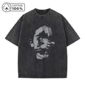 Men's Distressed Washed T-Shirt Personalized Face Print Retro Pure Cotton Short Sleeve Comfortable And Breathable Training Top