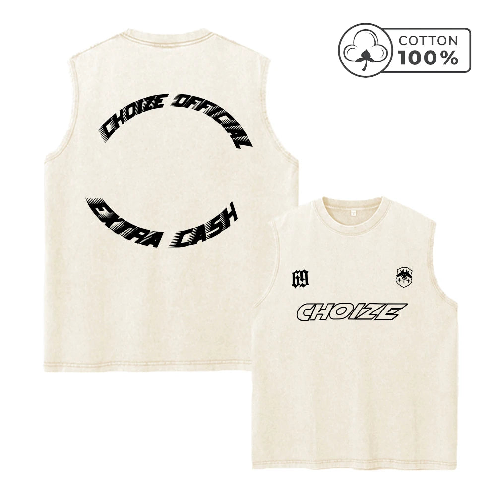 Men's Distressed Letter Print Washed Vest Retro Street Style Loose Fitting Pure Cotton Sleeveless Top Summer Gym Commute Vest