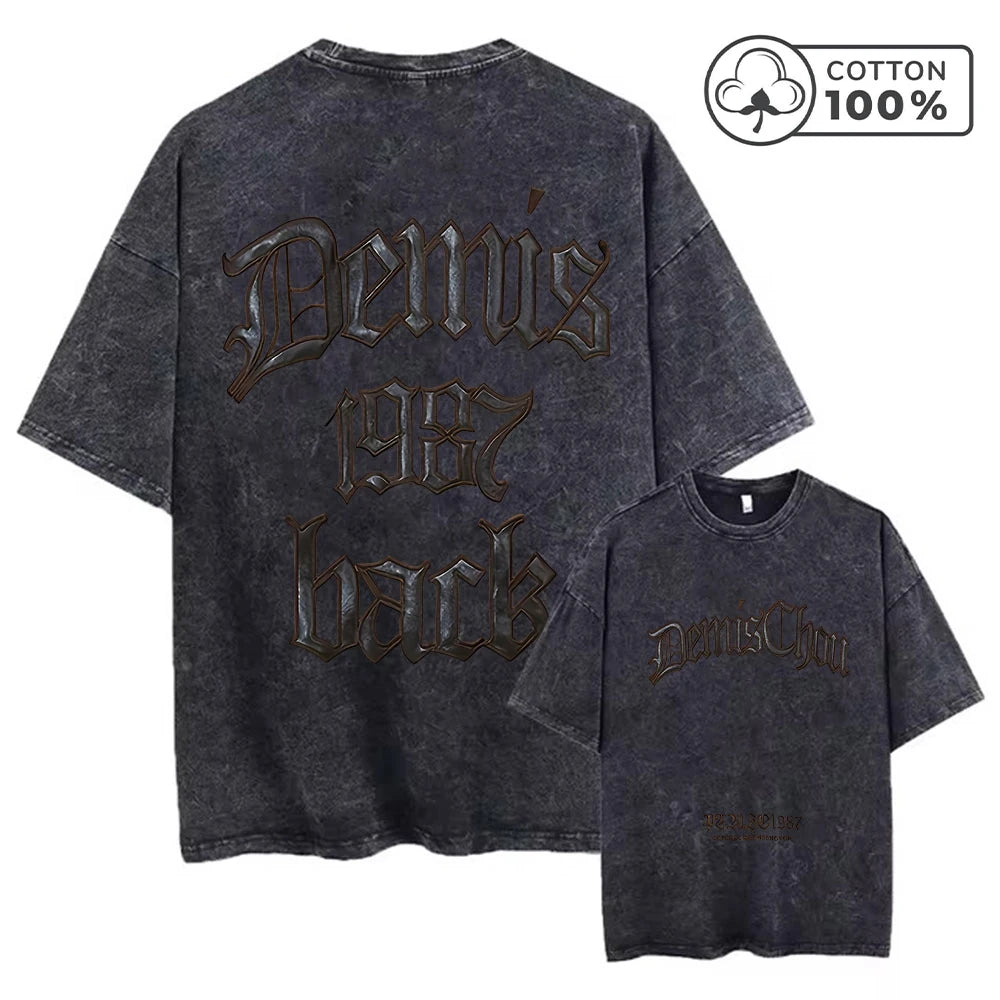 Men's Retro Casual Washed T-Shirt Summer Fashion Word Print Pure Cotton Crew Neck Short Sleeve Street Gym Commuter Top