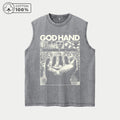 Men's Fashion God's Hand Print Washed Vest Loose Casual Pure Cotton Fitness Commuter Sleeveless Vest Summer Running Top