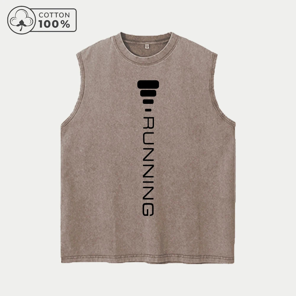 Men's Distressed Washed Vest Summer Casual Simple Word Print Pure Cotton Sleeveless T-Shirt Everyday Street Commute Top
