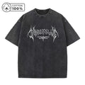 Men's Retro Distressed Washed T-Shirt Pure Cotton Loose Fit Casual Short Sleeve Dark Gothic Text Print Stylish Commuter Top