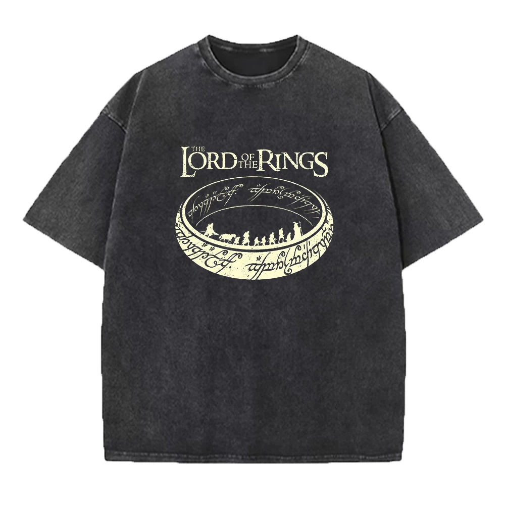 Printed Pure Cotton Washed T-Shirt For Men Round Neck Loose Fit Casual Short Sleeves Suitable For Commute And Trendy Wear