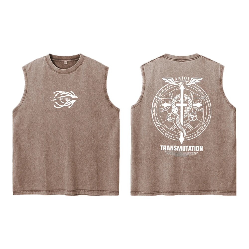Anime Fullmetal Alchemist Acid Vest 100% Cotton Printed Top Harajuku Retro Gothic Street Fashion Style Black Vest Unisex Summer