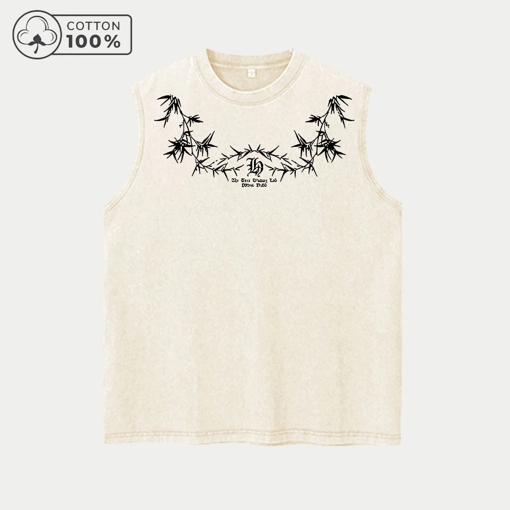 Men's Distressed Washed Vest Pure Cotton Breathable Sleeveless T-Shirt BACK ON MY Star Print Trendy Fashion Casual Fitness Top