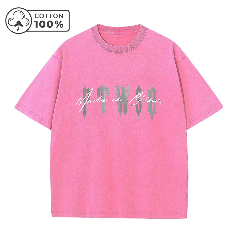 Men's Retro Washed T-Shirt Street Style Word Print Pure Cotton Short Sleeve Top Suitable For Daily Fitness Training And Commute