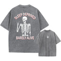 Summer Casual Washed T-Shirt With Vintage Street Style Double Print Round Neck Top Suitable For Everyday Wear And Commute