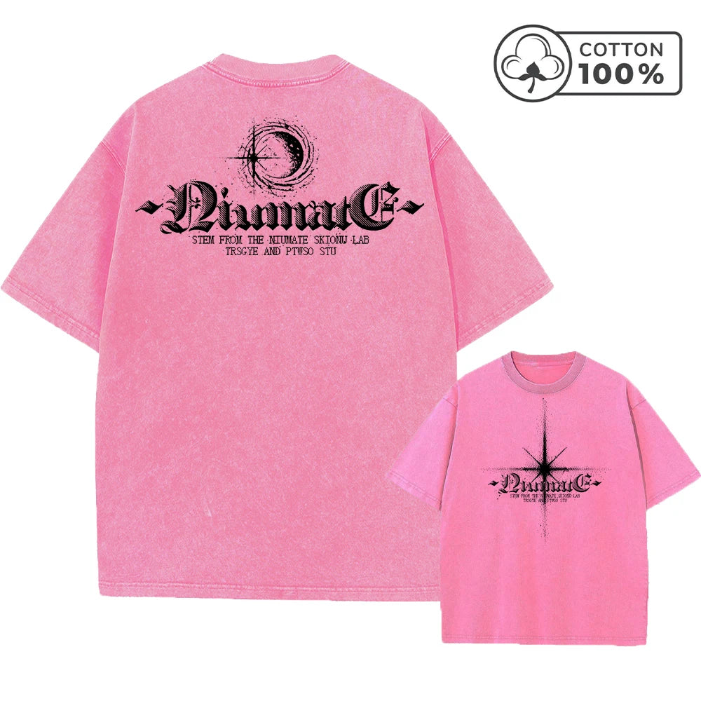 Men's Retro Washed T-Shirt With Starlight Text Print Distressed Pure Cotton Short Sleeved Summer Outdoor Commuter Gym Top