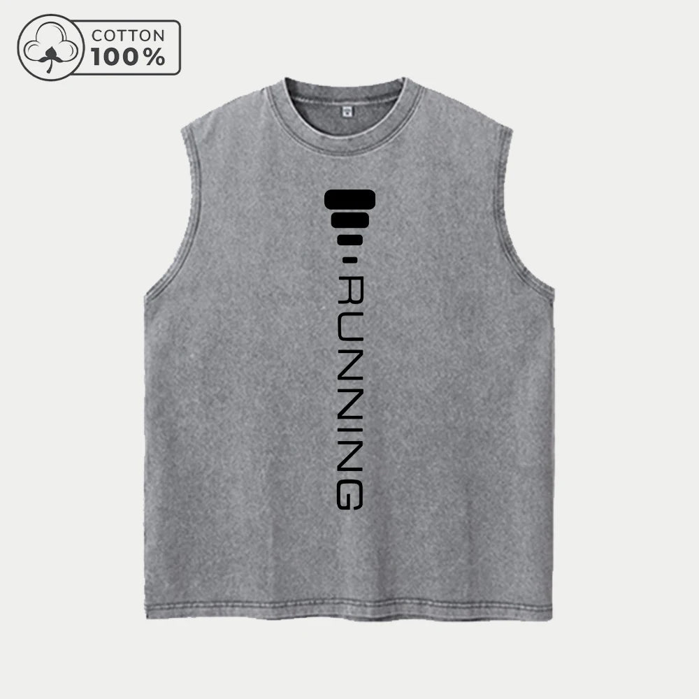 Men's Distressed Washed Vest Summer Casual Simple Word Print Pure Cotton Sleeveless T-Shirt Everyday Street Commute Top