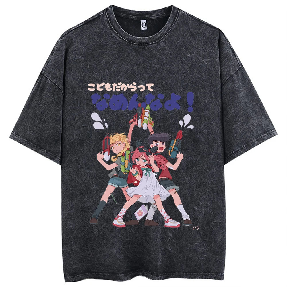 Y2k Washed T-shirts For Men Anime JoJo's Bizarre Adventure Short Tshirts Women Tops Graphic Printed TShirt Short Sleeve Unisex