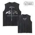 Men's Casual Washed Vest With Sword And Wing Print Loose Fit Pure Cotton Summer Basketball Fitness Training Sleeveless Top